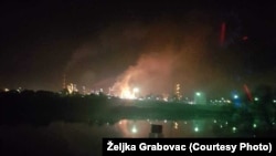 An explosion hits the oil refinery in Brod, Northern Bosnia.