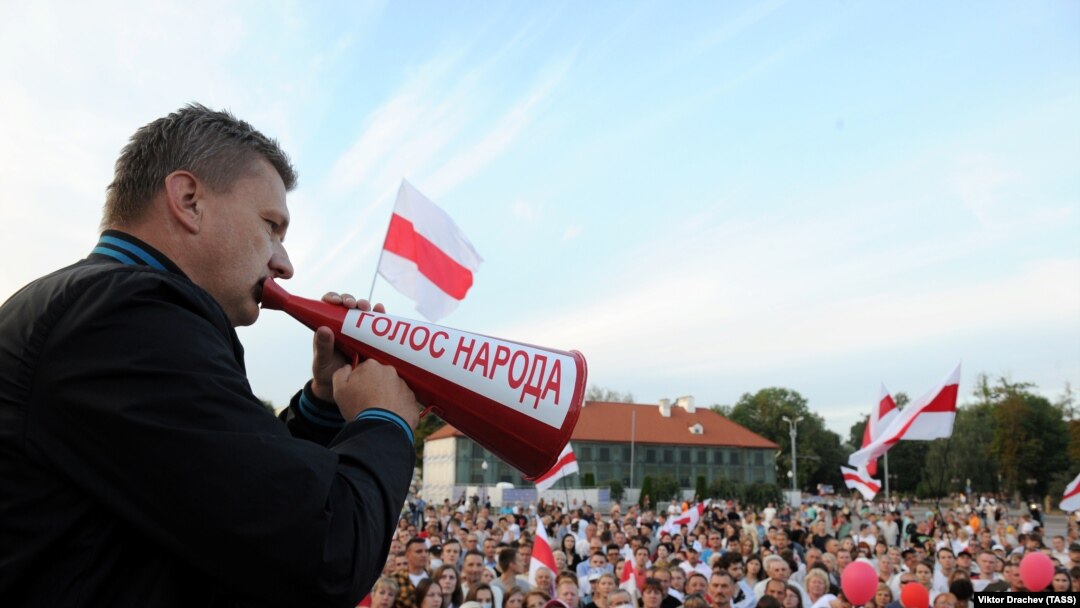 Protest al opoziției în Piața Lenin din Hrodna, 20 august 
