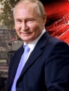 Володимир Путін на тлі військової техніки, мапи та залізниці, що з'єднує Донбас із Кримом. Колаж
