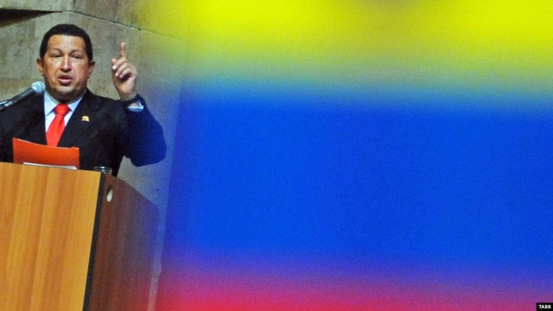 Venezuelan President Hugo Chavez addresses students at Moscow's Patrice Lumumba Peoples' Friendship University in Moscow.