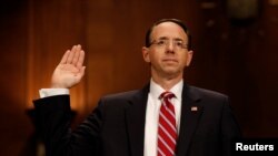 Rod Rosenstein testifies before the Senate Judiciary Committee on Capitol Hill in Washington, D.C., on March 7.