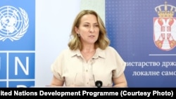 Snežana Paunović, ministarka državne uprave i lokalne samouprave Srbije na konferenciji za štampu u Topoli, Srbija,29. maj 2026. 