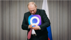 Коллаж: Путин и мессенджер Макс