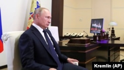 Рускиот претседател Владимир Путин за време на интервјуто за државниот ТВ канал Росија-24