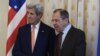 Russia -- Russian Foreign Minister Sergei Lavrov (R) greets US Secretary of State John Kerry during a meeting in Moscow, March 24, 2016