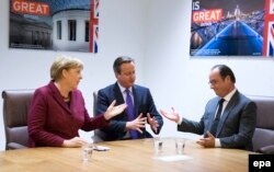 Angela Merkel, David Cameron și François Hollande, Bruxelles, 15 octombrie