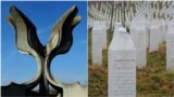 Kameni cvet - monumentalni spomenik posvećen svim žrtvama koje su stradale u sabirnom logoru Jasenovac tokom Drugog svetskog rata (levo), i nišani u Memorijalnom centru Srebrenica - Potočari koji su podignuti žrtvama genocida u Srebrenici u julu 1995 (desno).