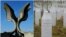 Kameni cvet - monumentalni spomenik posvećen svim žrtvama koje su stradale u sabirnom logoru Jasenovac tokom Drugog svetskog rata (levo), i nišani u Memorijalnom centru Srebrenica - Potočari koji su podignuti žrtvama genocida u Srebrenici u julu 1995 (desno).