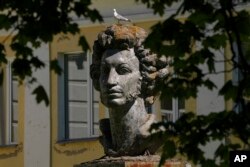 Statuia poetului rus Aleksander Pușkin la Naziia, 80 de kilometri depărtare de Sankt Petersburg.