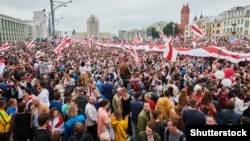 Во время акции протеста в Минске, 23 августа 2020 года