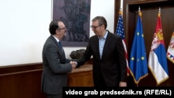 Diplomata SAD Aleksandar Kasanof i predsednik Srbije Aleksandar Vućić, Beograd, Srbija, 9. oktobar 2024. 