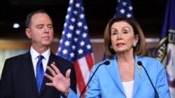 U.S. -- House Speaker Nancy Pelosi and House Intelligence Committee Chair Adam Schiff, D-CA, speak during a press conference in the House Studio of the US Capitol in Washington, October 2, 2019