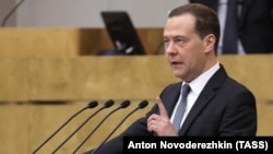 Russian Prime Minister Dmitry Medvedev in the State Duma on April 11.