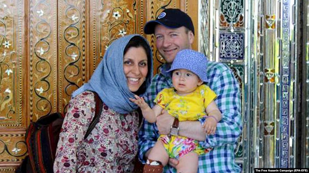 A file photo of British-Iranian woman Nazanin Zaghari-Ratcliffe with her husband Richard Ratcliffe and daughter Gabriella.