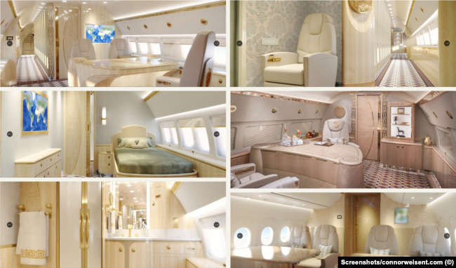 "Citadel Completions"da interyer dizaynı menecerinin paylaşdığı fotolarda ölkə prezidentinin möhürü də daxil olmaqla, türkmən dizayn elementləri ilə dəbdəbəli təyyarə interyerləri göstərilir.