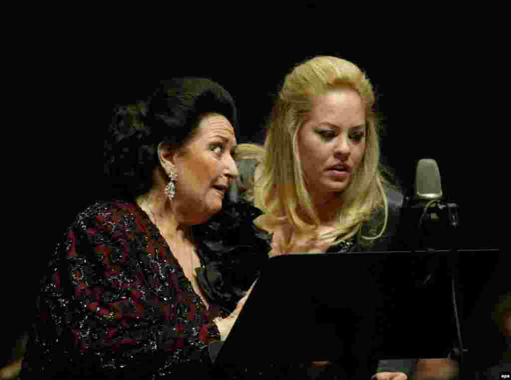 Montserrat Caballe (left) performs with Katarina Jankovic and the Radio Belgrade Symphony Orchestra in Belgrade on April 8, 2006.