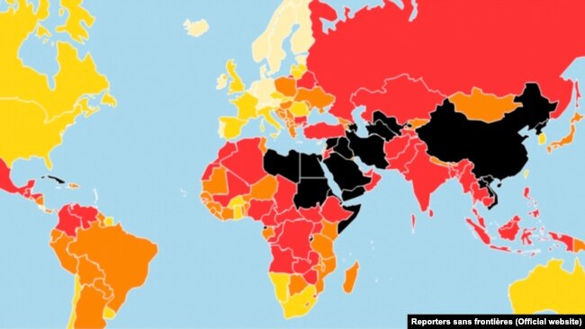 Страны на карте из исследования «Индекс свободы прессы — 2018», составляемого международной организацией «Репортеры без границ».