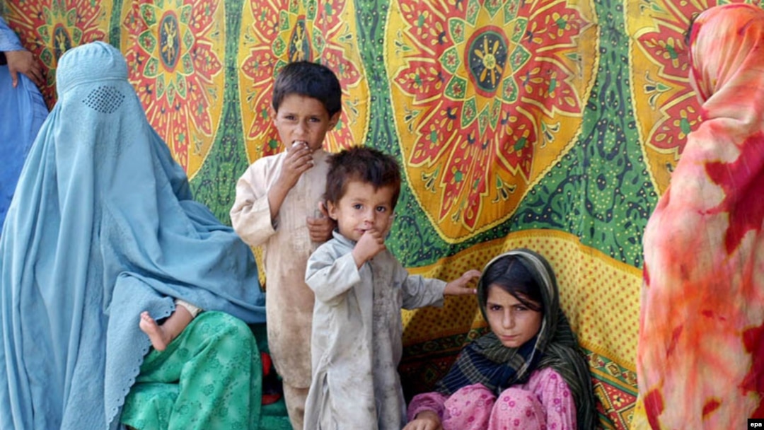 A woman and her family arrive in Peshawar after fleeing the restive Bajaur tribal area.