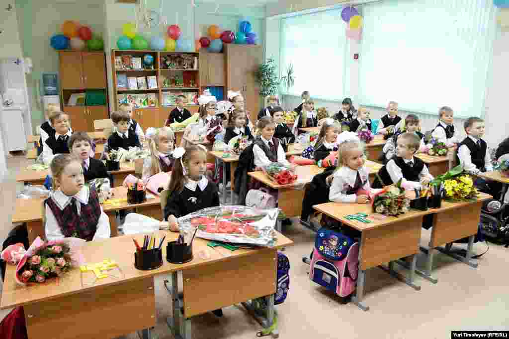 The first day for first-graders at School No. 1507 in Moscow. 