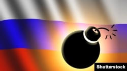 Russia – The Russian flag and bomb illustration. 