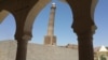 The famous leaning "hunchback" minaret of the Grand Al-Nuri Mosque in Mosul.