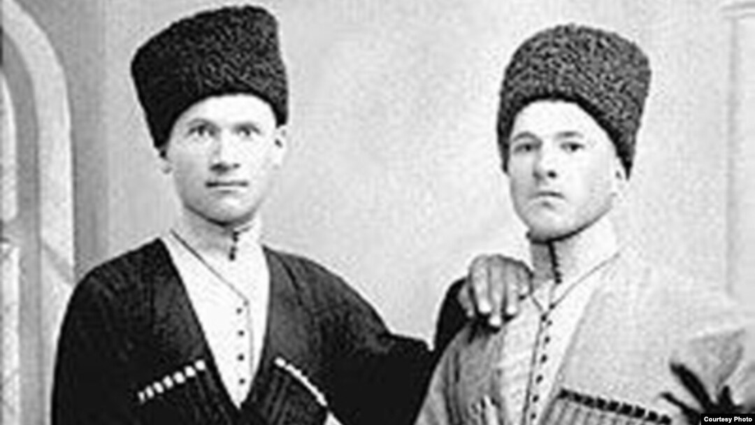Murzakan Kuchiyev (right) was born in the village of Kadgaron in North Ossetia and claims to have been a passenger on the "Titanic."