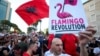 Protesti poznati kao "Flamingo revolucija" dobili su ovo ime zbog velike prisutnosti flamingosa na području gdje je planirana izgradnja luksuznog turističkog rizorta, u Tirani, 8. juna 2026.