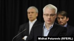 Ivo Josipović na konferenciji za tisak nakon sastanka na Jahorini, veljača 2012.