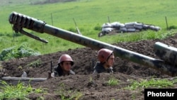 Nagorno-Karabakh - Armenian soldiers at an artillery position in southeastern Karabakh, 8Apr2016.