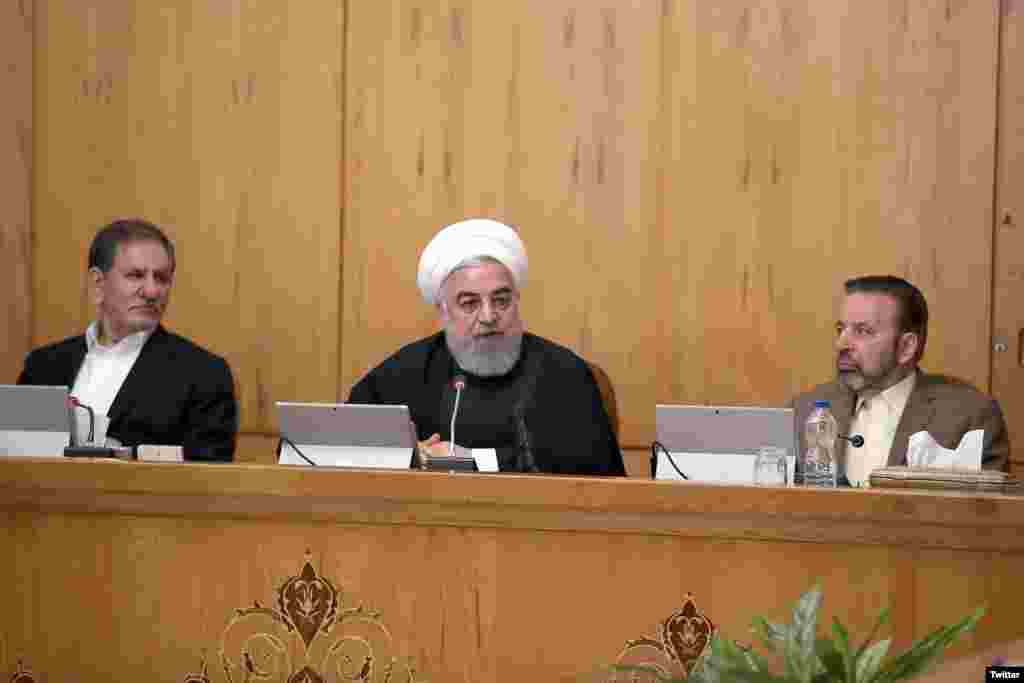 Iranian President Hassan Rouhani says Iran&#39;s enemies are taking advantage of the coronavirus outbreak in the country. Cabinet meeting, February 26, 2020.
