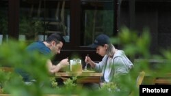 Armenia -- Customers at a restaurant in Yerevan, May 4, 2020.