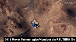 A satellite image shows what is described as a burning launchpad in Iran on August 29.