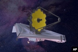 Примерный вид телескопа "Джеймс Уэбб" (рендерное изображение)