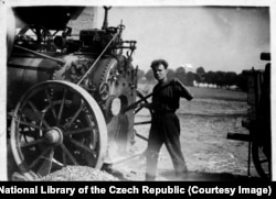 A Ukrainian man working in fields near the Czech town of Pecky in 1928