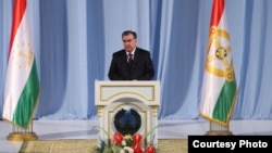 Tajik president Emomali Rahmon speaks in the meeting on the eve of Tajikistan Independency day