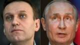 A combo photo shows Russian opposition leader Aleksei Navalny (left) and Russian President Vladimir Putin