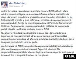 Anunțul autosuspendării lui Vlad Plahotniuc din PD