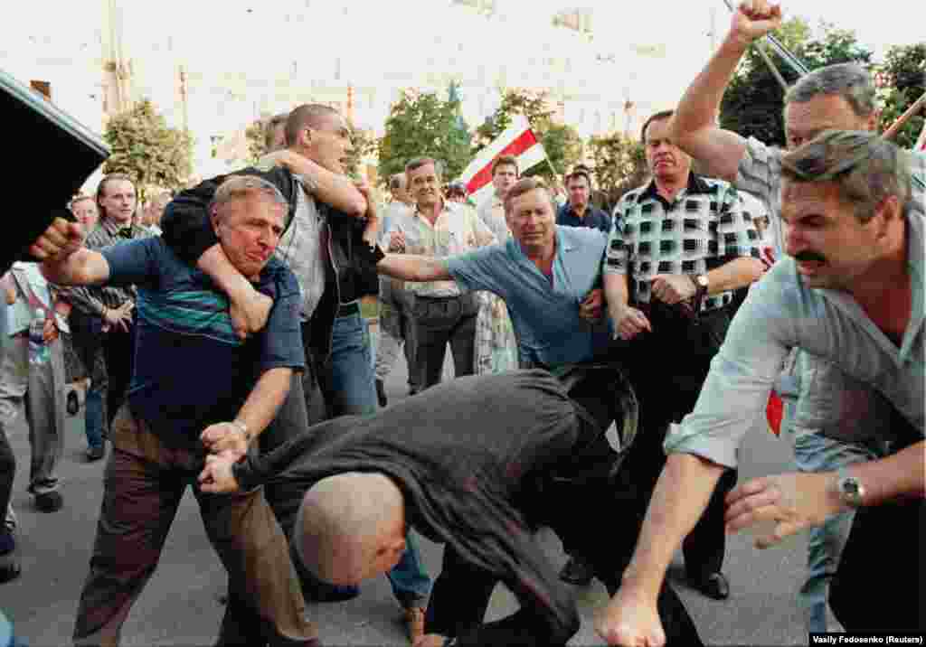 Emotions definitely ticked upward during this brawl between ultranationalists and opposition supporters in Minsk.