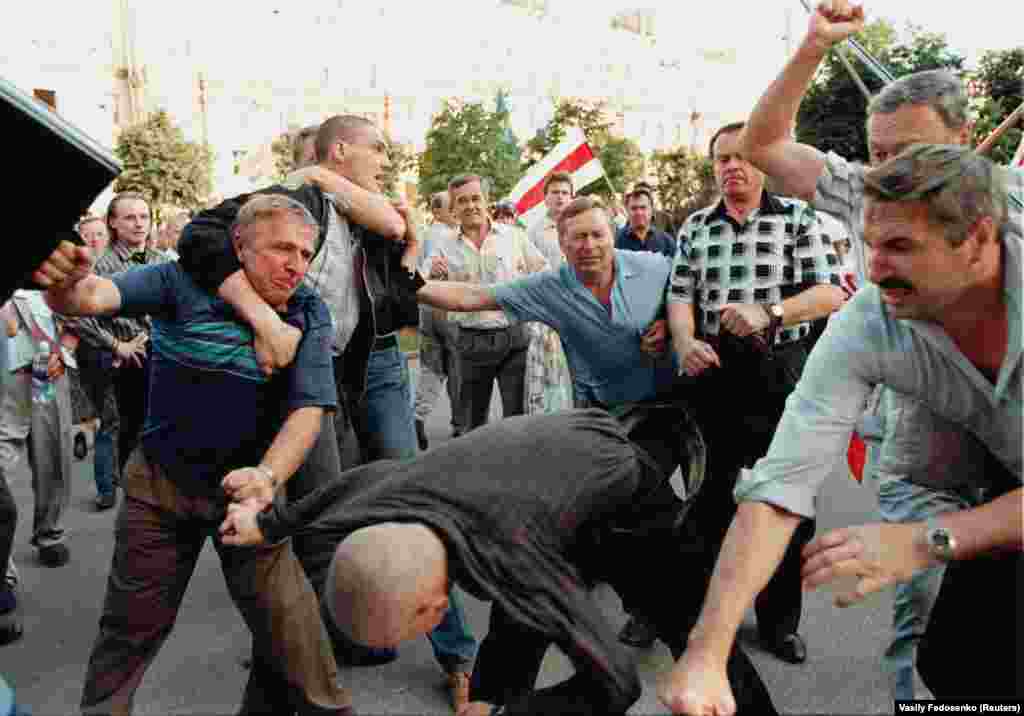 Emotions definitely ticked upward during this brawl between ultranationalists and opposition supporters in Minsk.