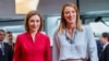 Maia Sandu intrând la Parlamentul European în compania președintei lui, Roberta Metsola, Strasbourg, 9 septembrie 2025. 