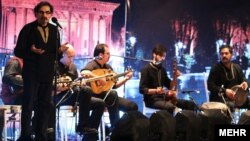 Ahmad Mehrchian and his wife Zohreh Barati decided to launch their protest after a concert by the veteran traditional musician Shahrem Nazeri (pictured, far left) and his son was cancelled by authorities at short notice. 