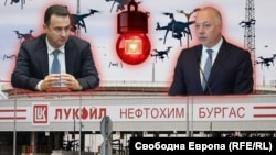 Колаж на министъра на енергетиката Жечо Станков, премиера Росен Желязков и рафинерията на "Лукойл" в Бургас.