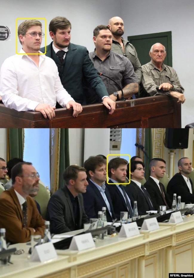 Франсуа Ван дер Мерве на лаві підсудних у ПАР (вгорі зліва) та на форумі антиглобалістів у Санкт-Петербурзі