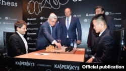 Germany - Armenian President Serzh Sarkisian makes the first move in World Chess Championship Candidates Tournament in Berlin,10Mar2018.