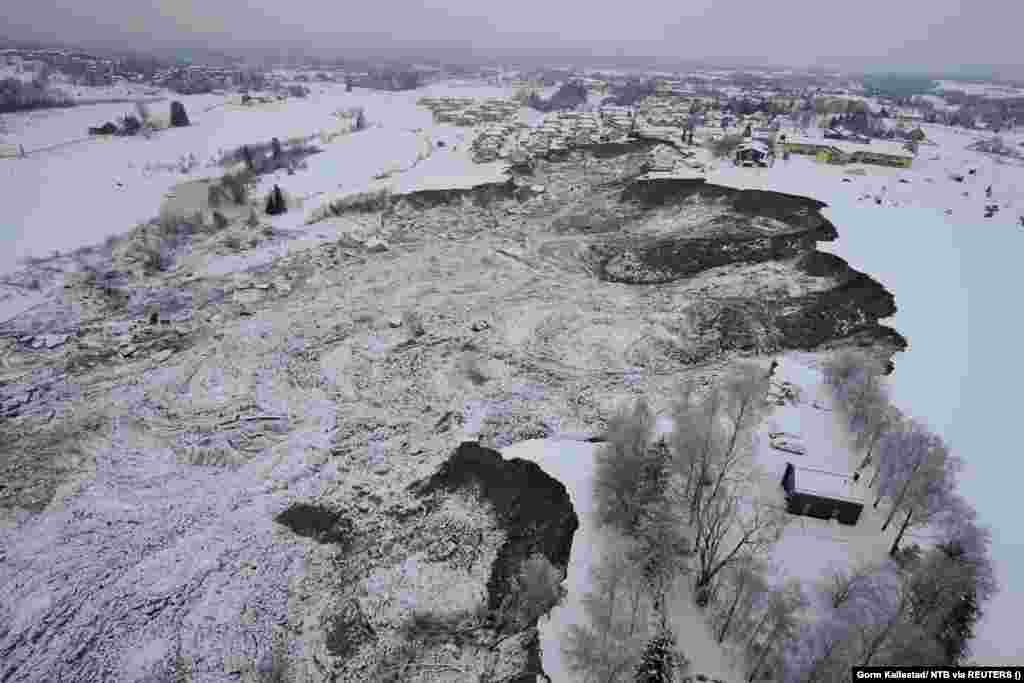 Így néz ki most az a lakóövezet Norvégiában, amelyet földcsuszamlás rázott meg a múlt héten.