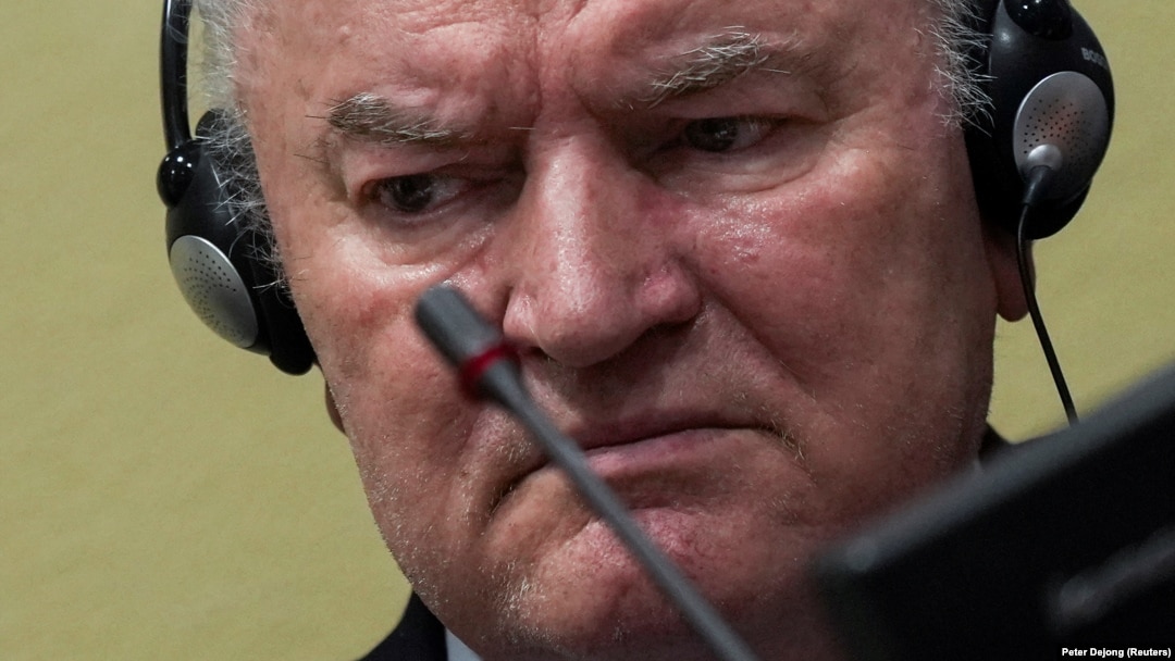 Former Bosnian Serb military leader Ratko Mladic in The Hague on June 8 before the court upheld his life sentence for genocide, crimes against humanity, and other war crimes.