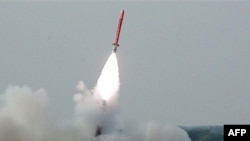Pakistan's nuclear-capable cruise missile Babur (Hatf VII) being fired during a test at an undisclosed location. (File photo)