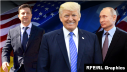 Ukrainian President Volodymyr Zelensky (left), U.S. President Donald Trump (center), and Russian President Vladimir Putin (combo photo)