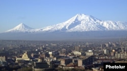 Armenia -- A view of the center of Yerevan against the backdrop of Mount Ararat.