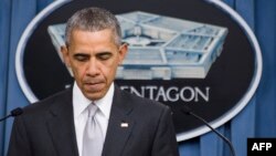 U.S. President Barack Obama speaks to reporters following a National Security Council meeting on Islamic State at the Pentagon on December 14.